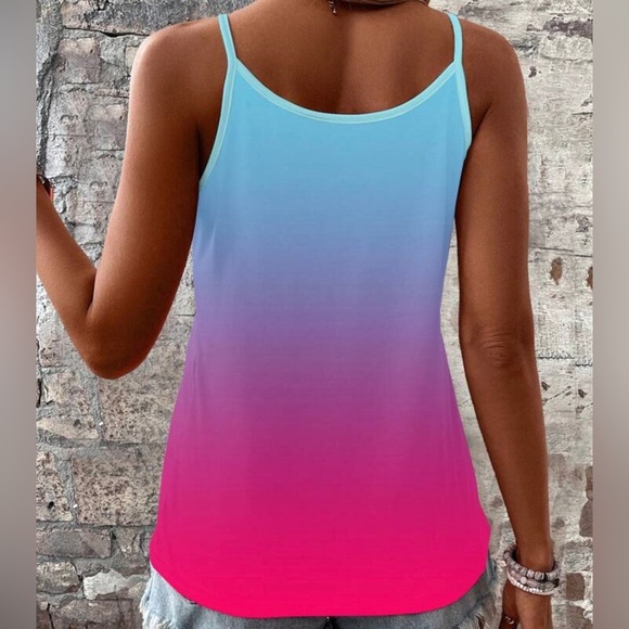 Womens Lune Pink Blue Ombré Chain Straps Cami Tank Top Size XL - Picture 2 of 7